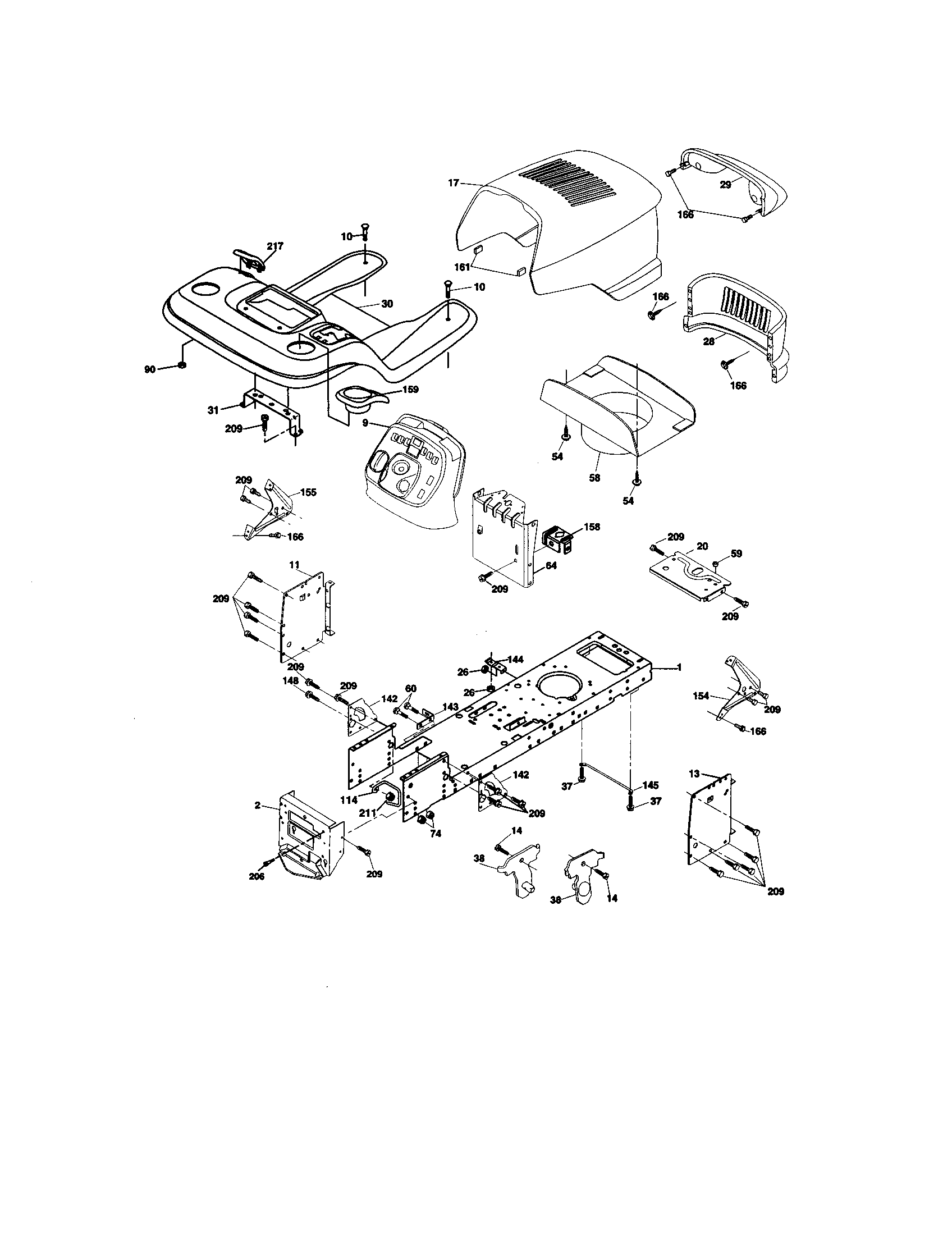 Chassis And Enclosures Diagram and Parts List for 917273632  Craftsman Lawn Tractor