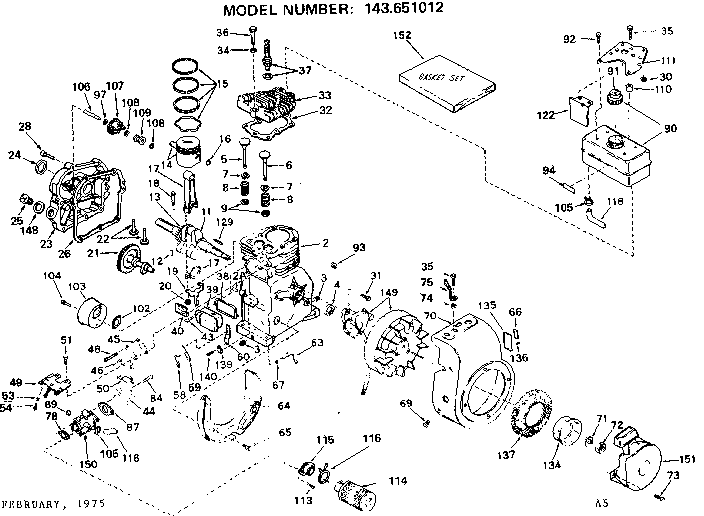 Replacement Parts Diagram and Parts List for 143651012  Craftsman Engine
