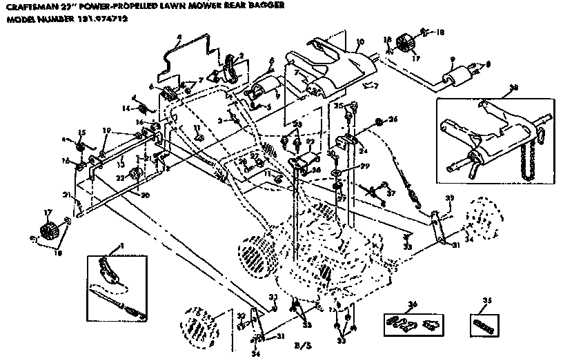 Drive Assembly Diagram and Parts List for 131974712  Craftsman Lawn Mower