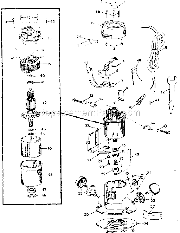 Unit Parts Diagram and Parts List for 7362  Craftsman Router
