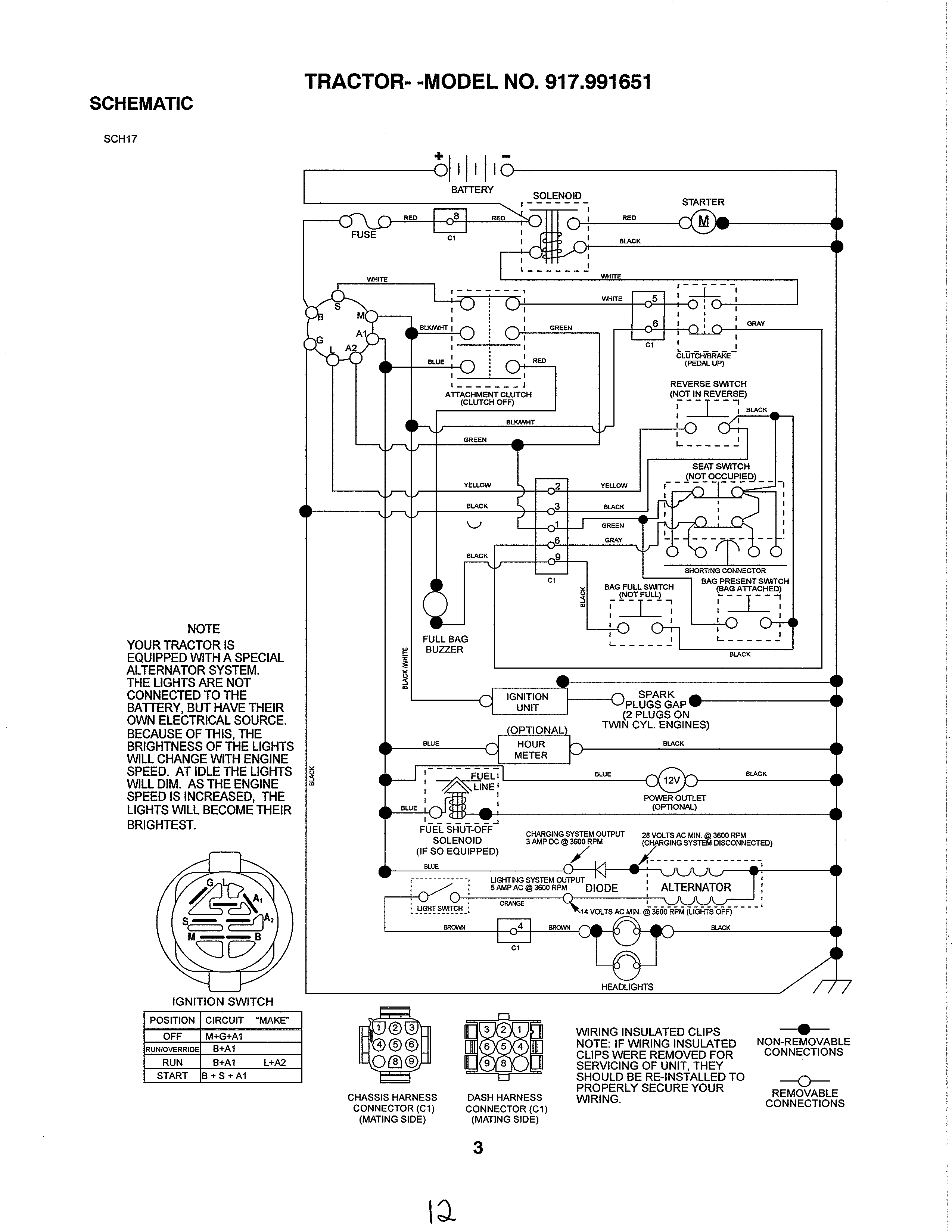 Schematic Diagram Diagram and Parts List for 917991651  Craftsman Lawn Tractor