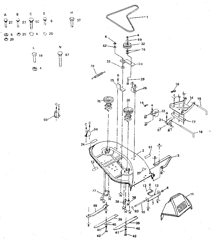 38" Mower Diagram and Parts List for 917254660  Craftsman Lawn Tractor