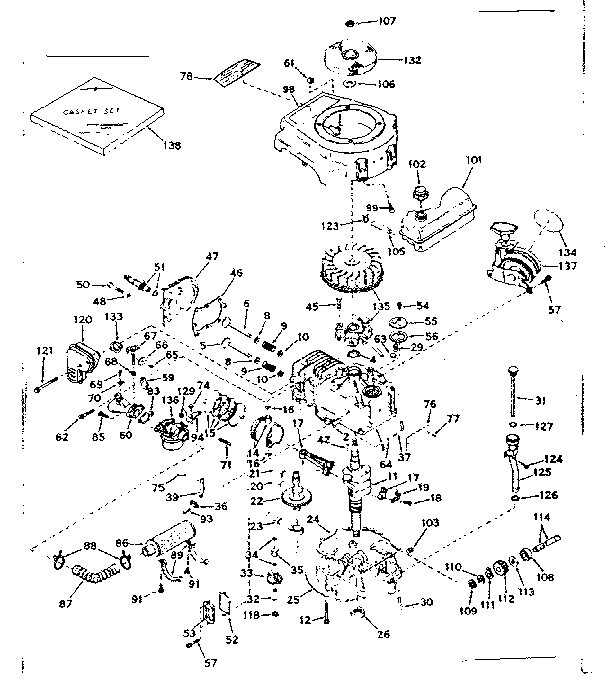 Basic Engine Diagram and Parts List for 143217032  Craftsman Engine