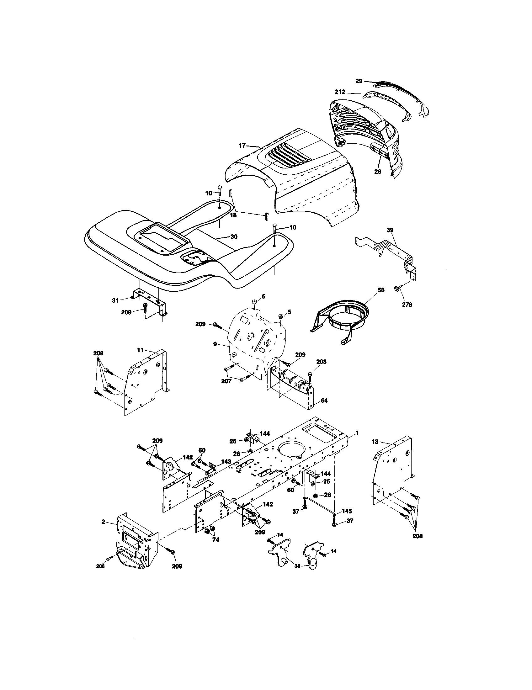 Chassis And Enclosures Diagram and Parts List for 917273522  Craftsman Lawn Tractor