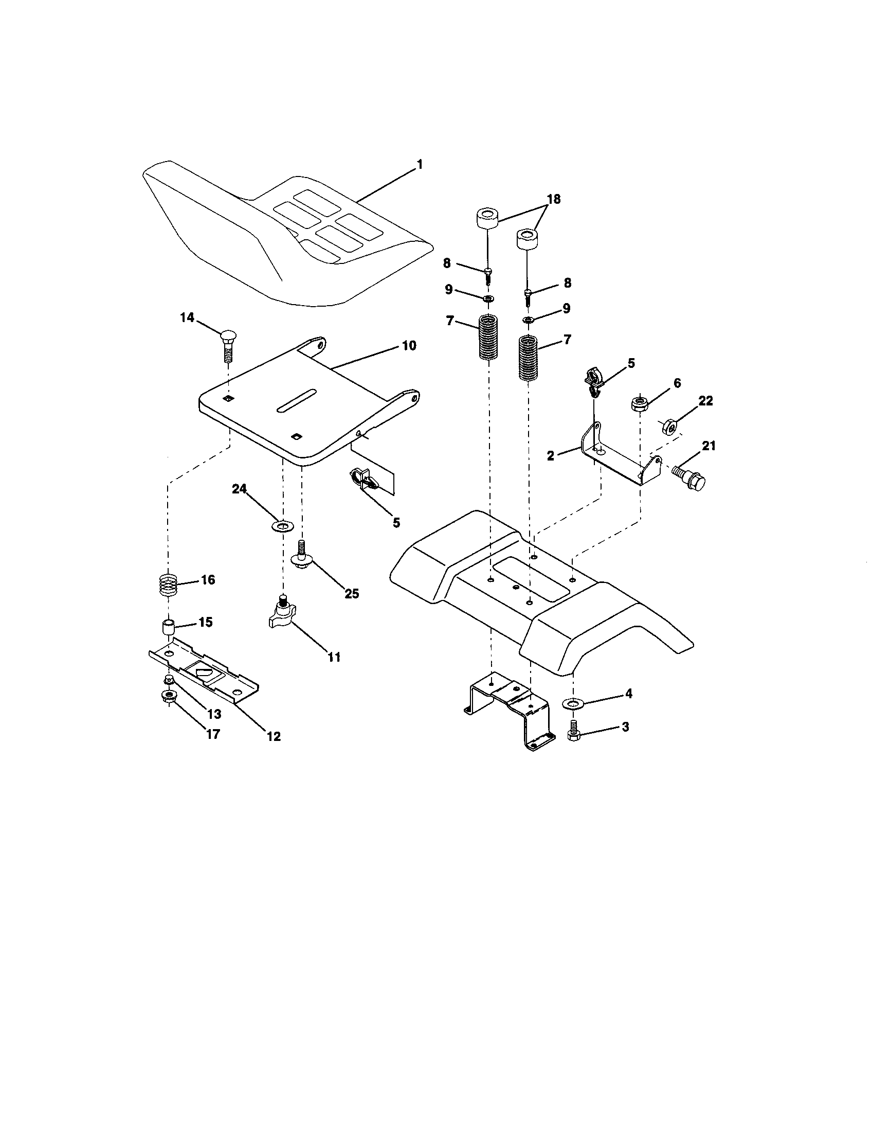 Seat Assembly Diagram and Parts List for 917272262  Craftsman Lawn Tractor