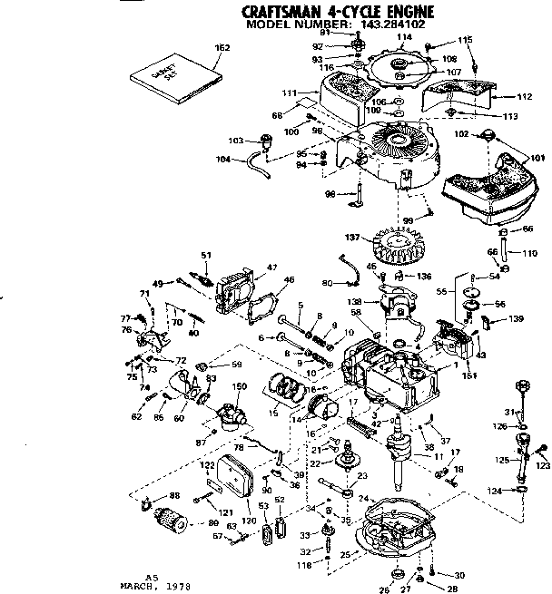 Replacement Parts Diagram and Parts List for 143284102  Craftsman Engine
