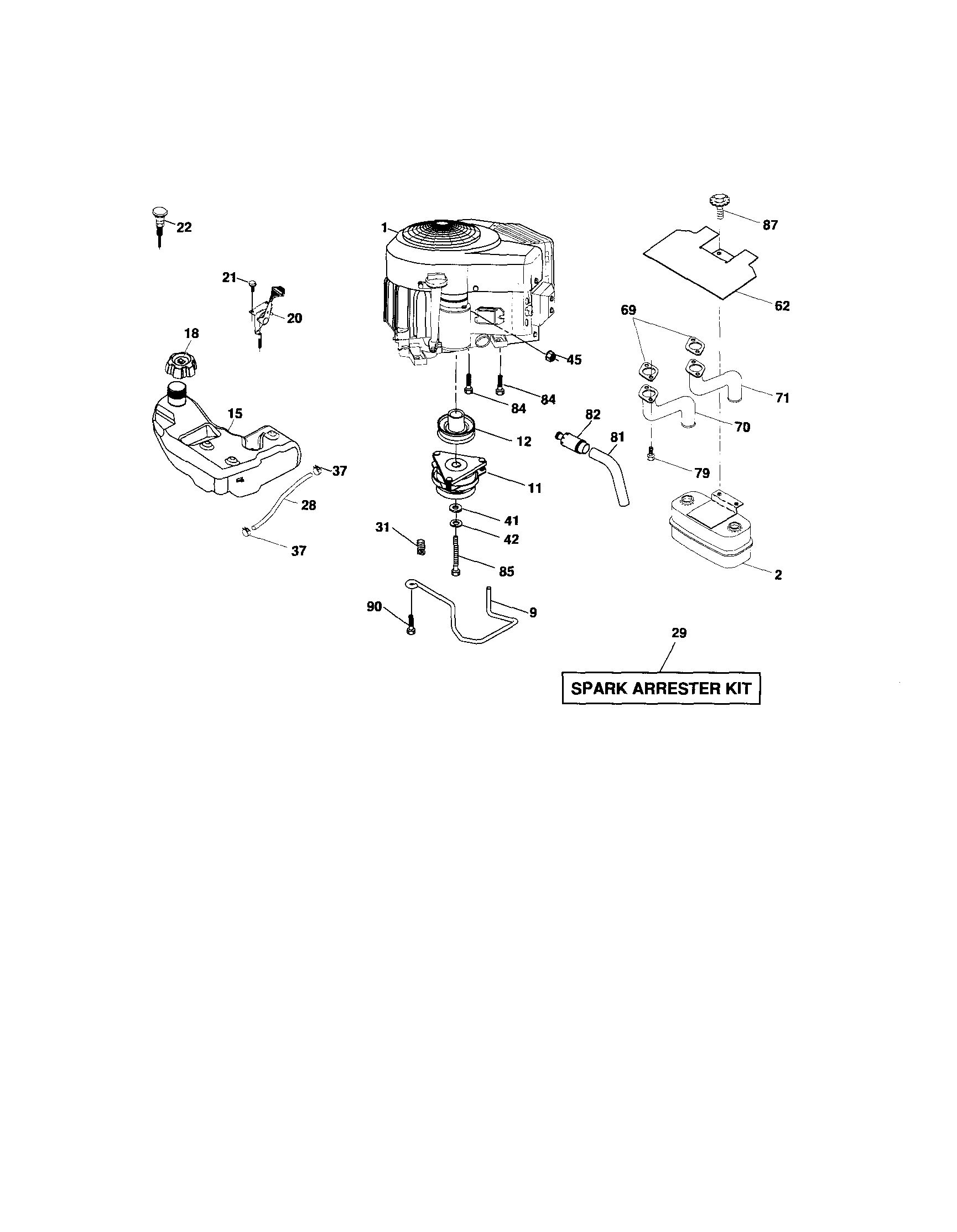 Engine Diagram and Parts List for 917276846  Craftsman Lawn Tractor