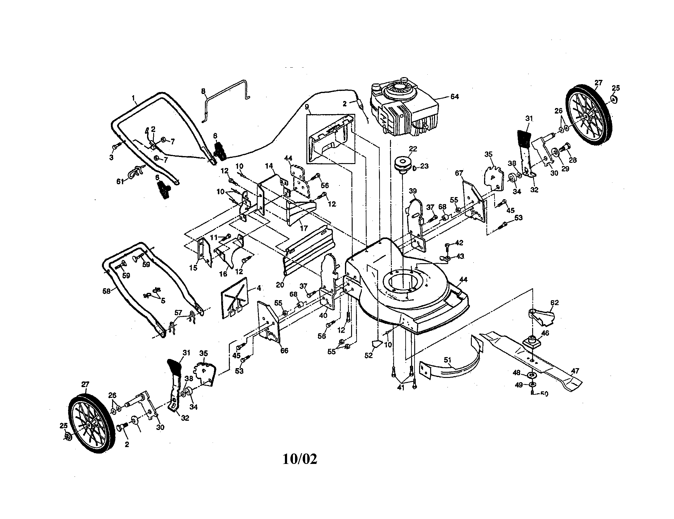 Engine/housing/handle Diagram and Parts List for 917372911  Craftsman Lawn Mower