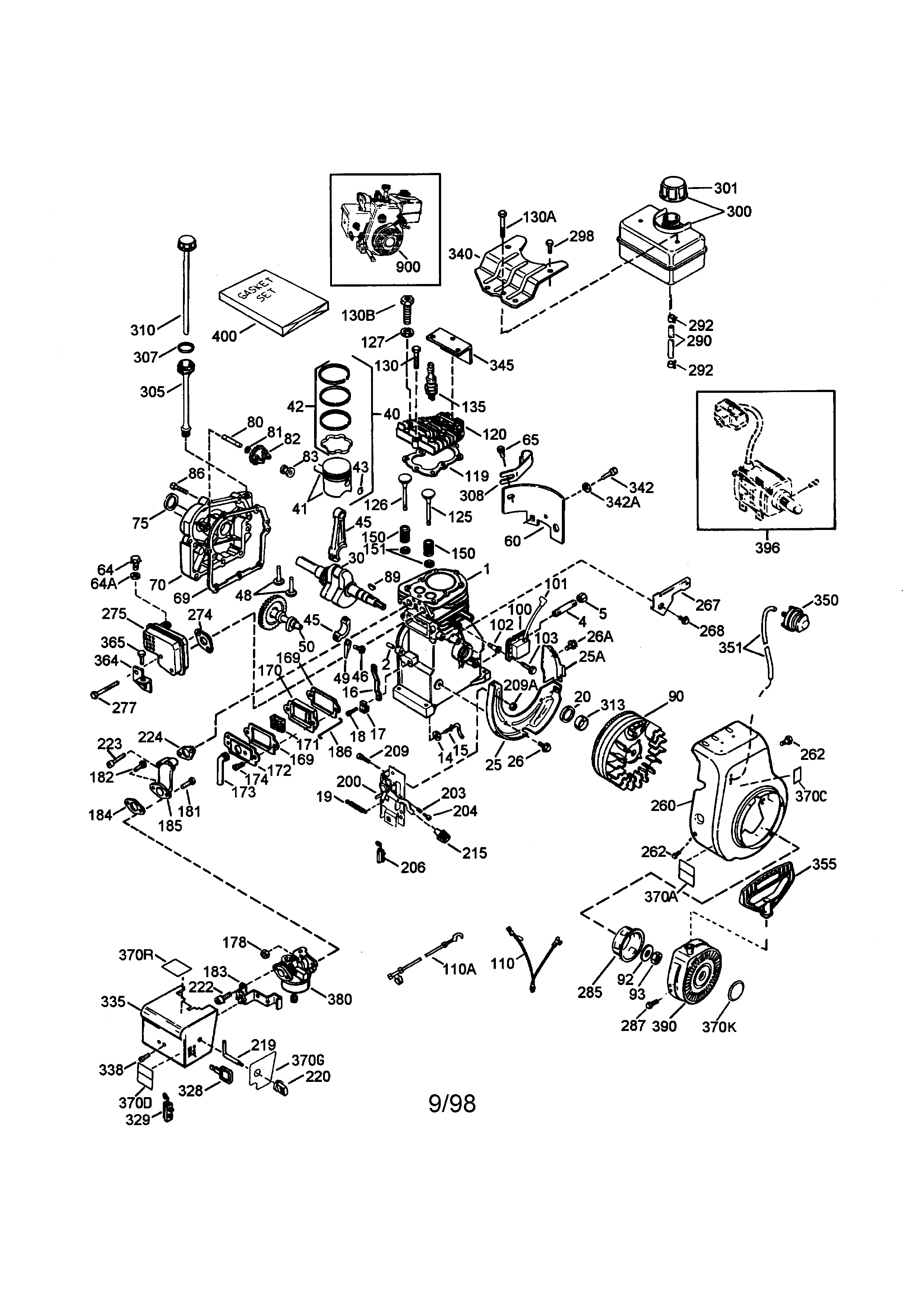 4 Cycle Engine 143.995005 Diagram and Parts List for 143995005  Craftsman Engine