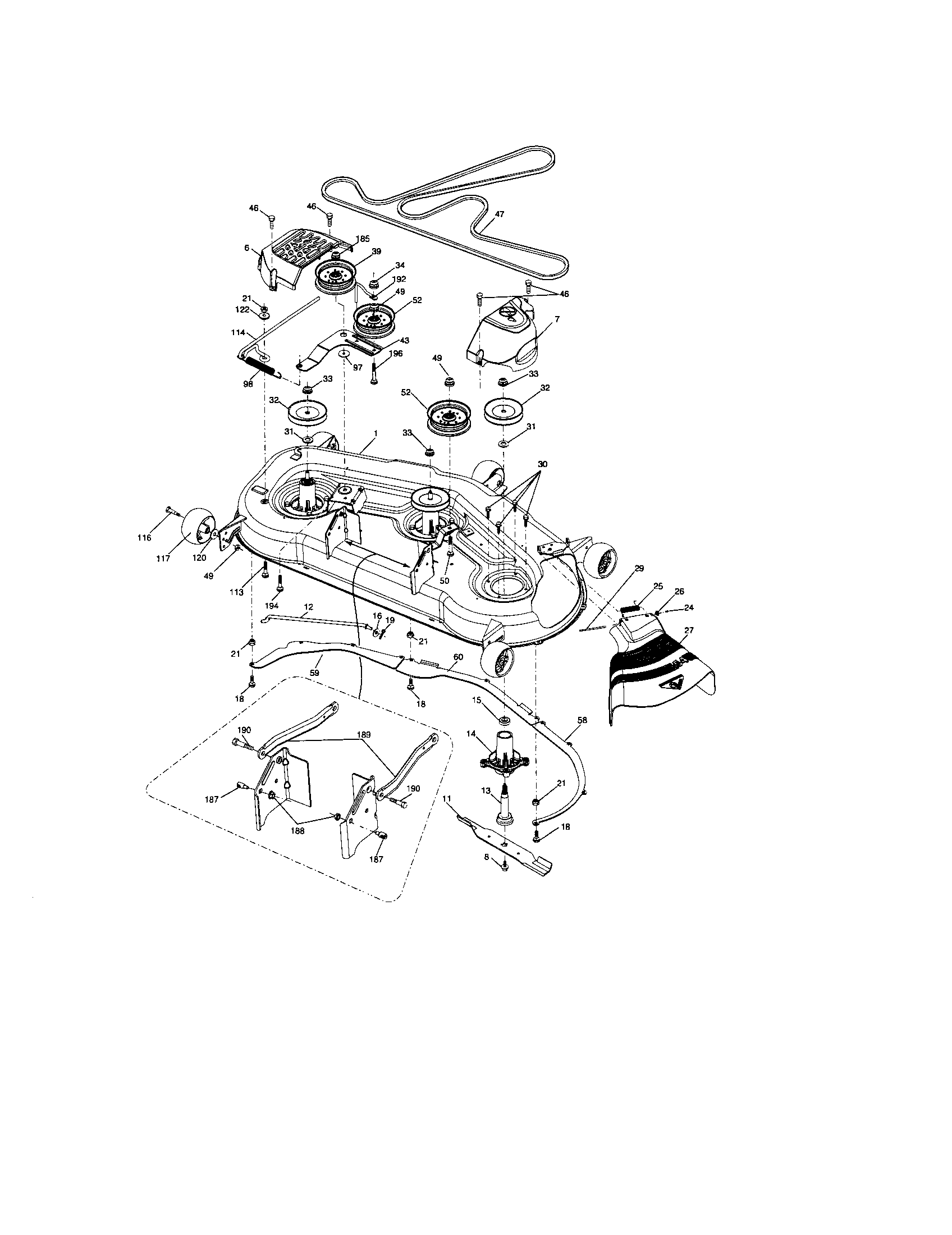 Mower Deck Diagram and Parts List for 917276905  Craftsman Lawn Tractor