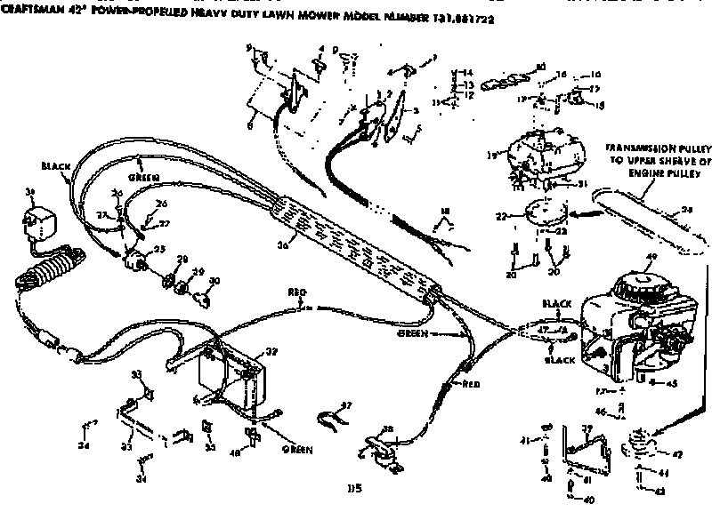Wire Harness Diagram and Parts List for 131881722  Craftsman Lawn Mower