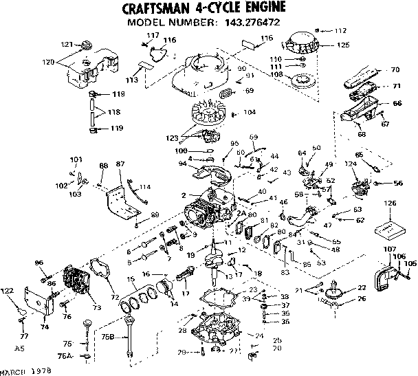 Replacement Parts Diagram and Parts List for 143276472  Craftsman Engine
