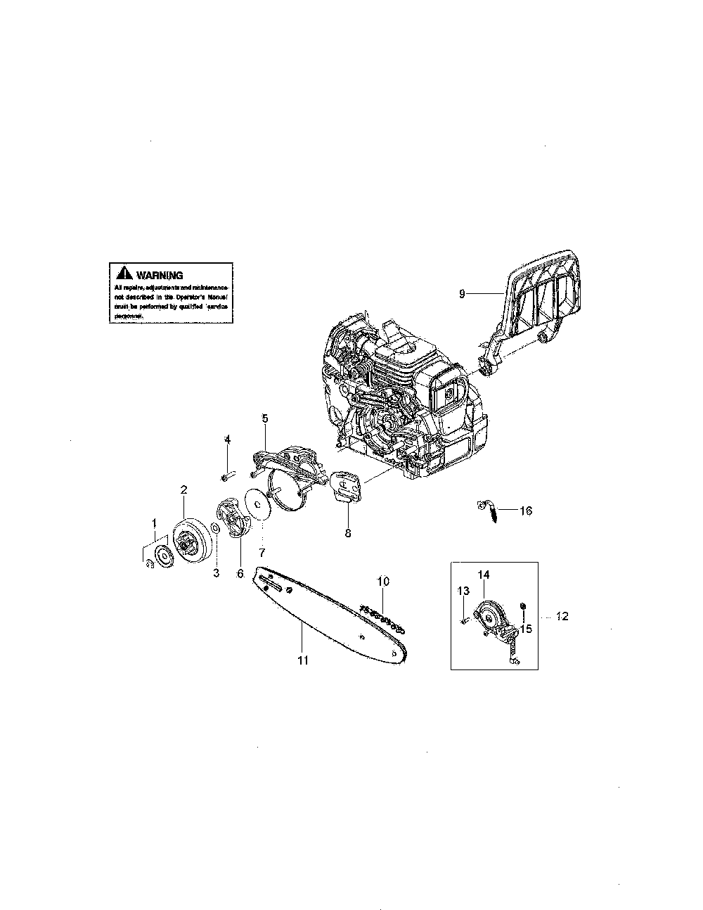 Clutch Diagram and Parts List for 358740180  Craftsman Chainsaw