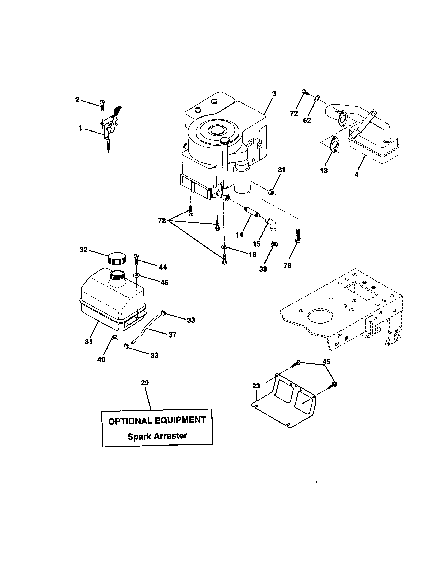 Engine Diagram and Parts List for 917270530  Craftsman Lawn Tractor