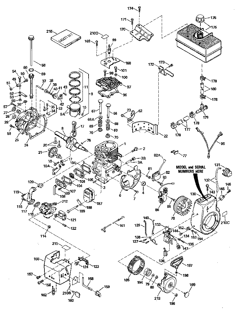 Replacement Parts Diagram and Parts List for 143806032  Craftsman Engine