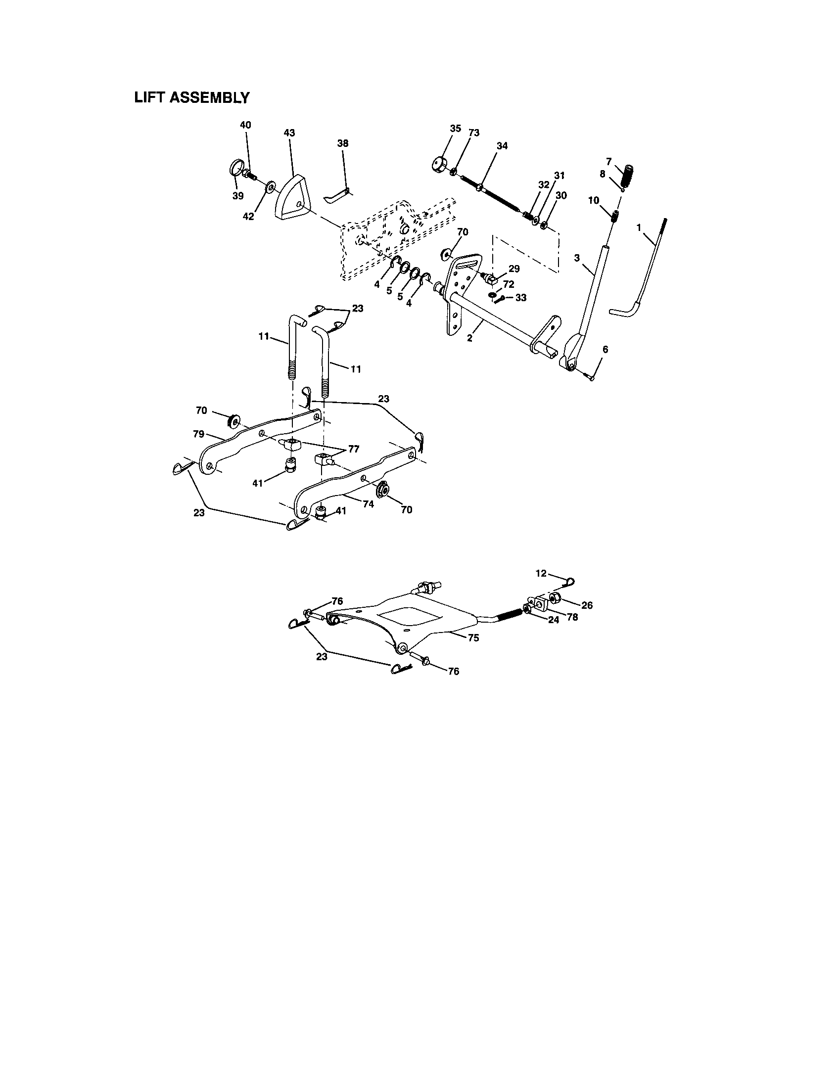 Lift Assembly Diagram and Parts List for 917276013  Craftsman Lawn Tractor
