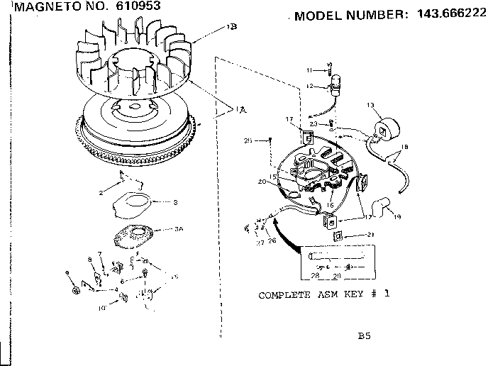 Magneto Diagram and Parts List for 143666222  Craftsman Engine