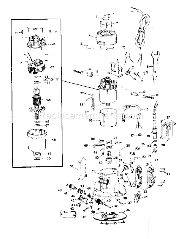 Unit Parts Diagram and Parts List for 74821  Craftsman Router