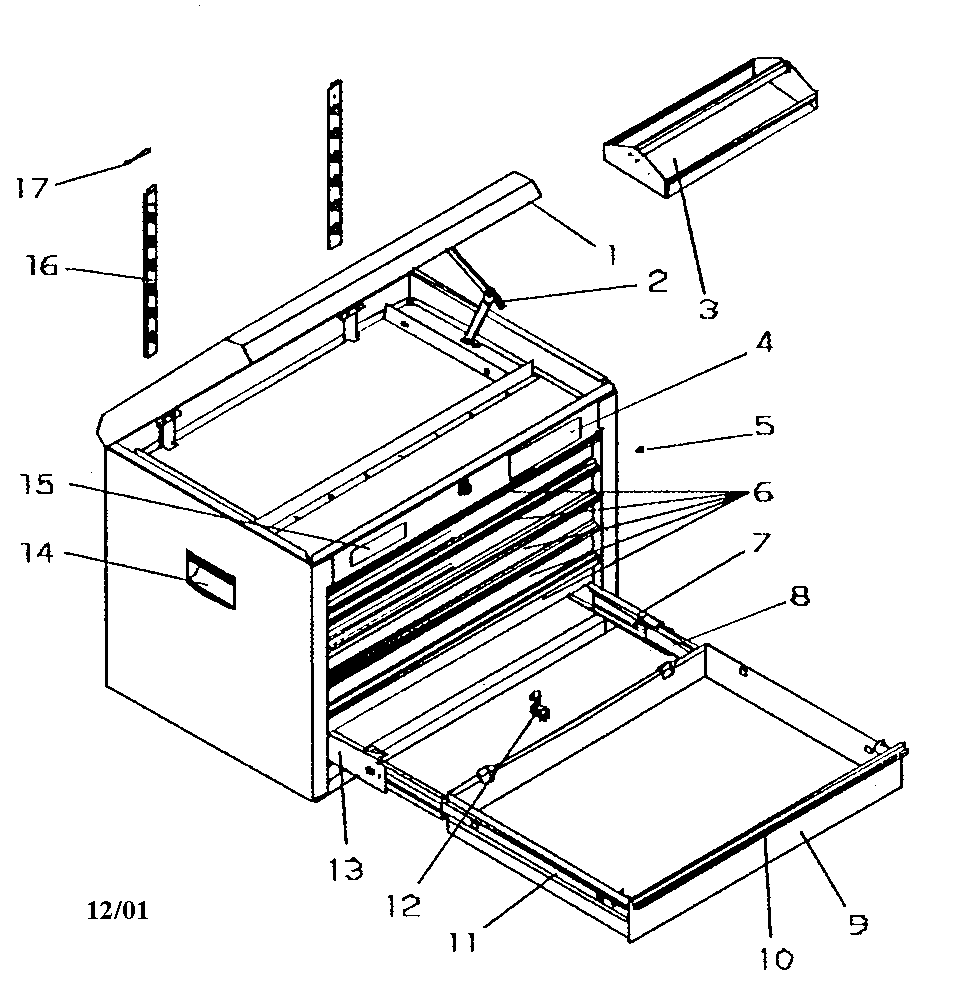Tool Chest Diagram and Parts List for 706597180  Craftsman Tool Stand & Cart