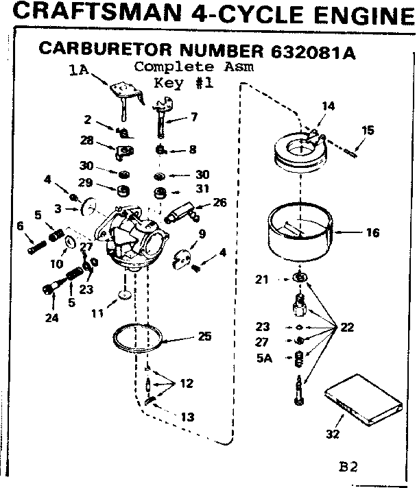 Carburetor Diagram and Parts List for 143294642  Craftsman Engine