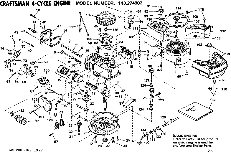 Replacement Parts Diagram and Parts List for 143274582  Craftsman Engine