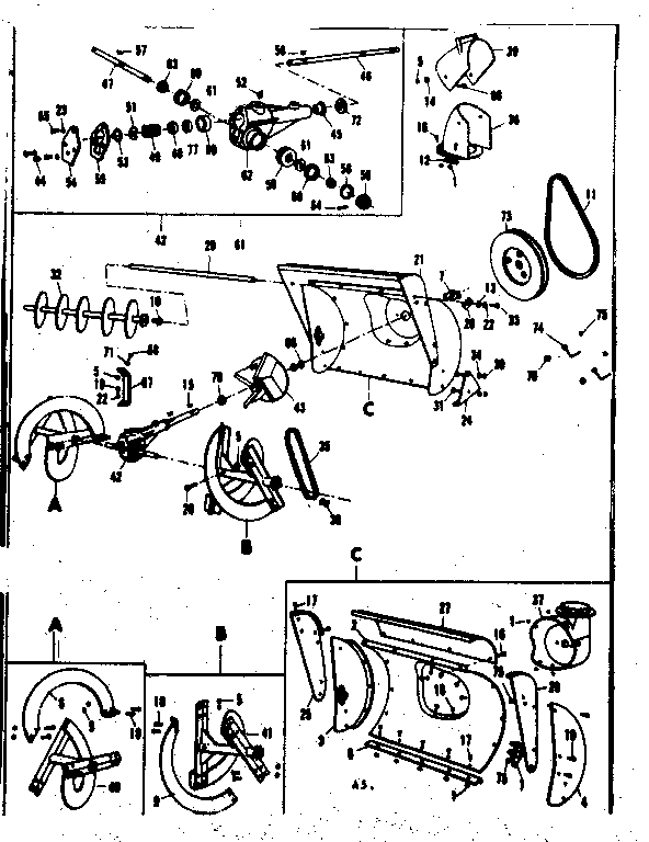 Auger And Gear Case Assembly Diagram and Parts List for 53682401  Craftsman Snow Blower