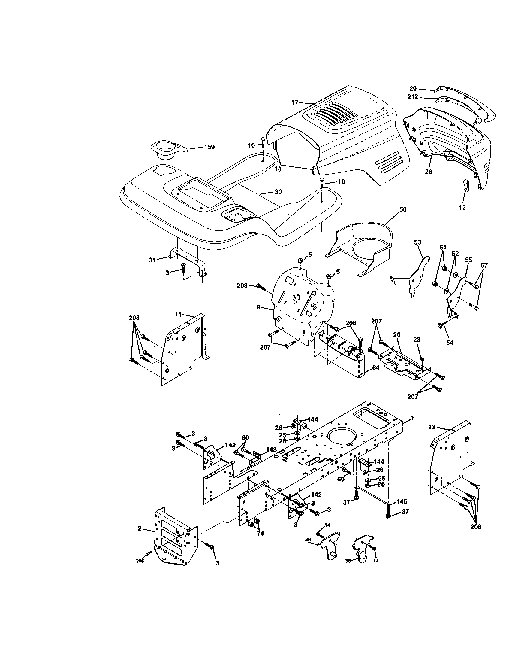 Chassis/enclosures Diagram and Parts List for 917271826  Craftsman Lawn Tractor
