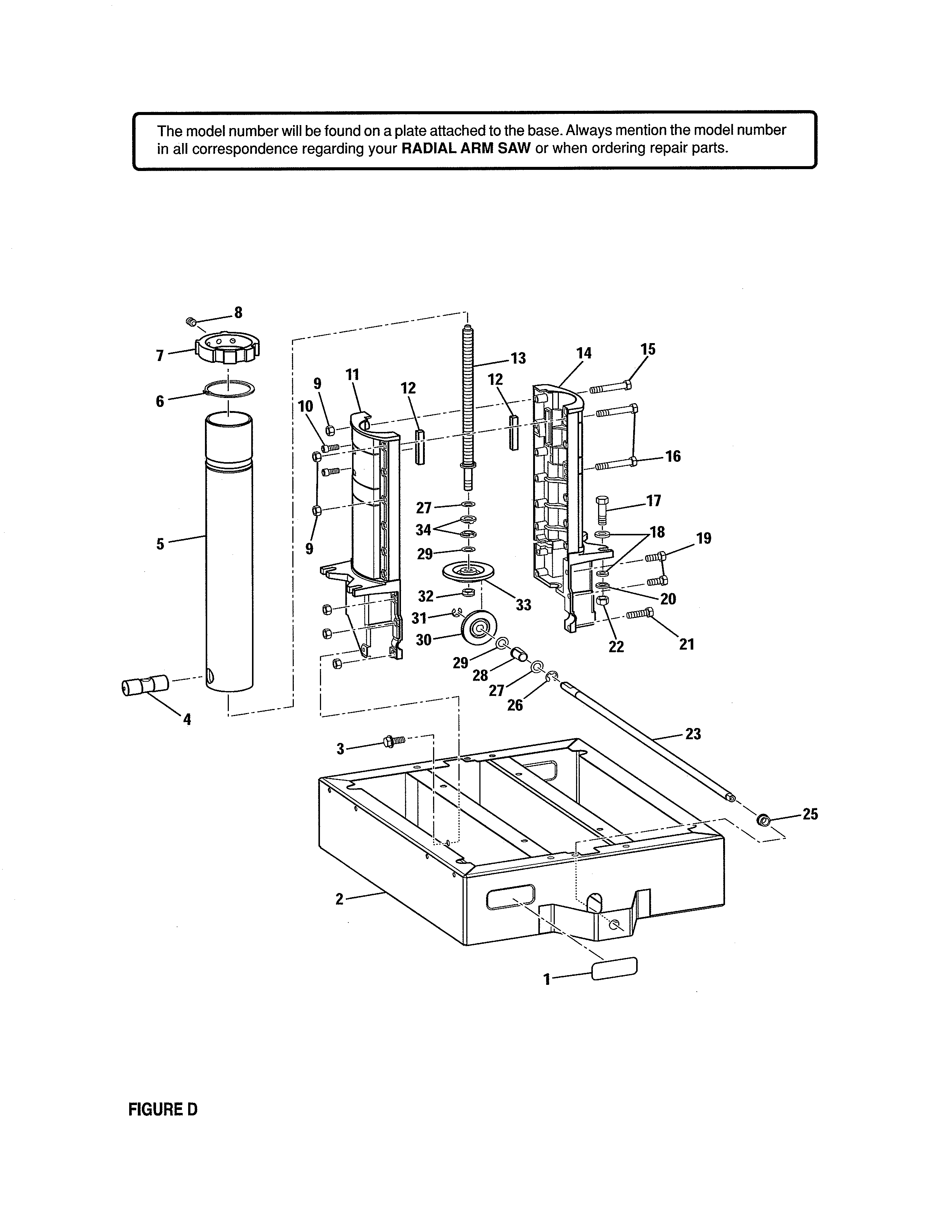 Column/elevating Shaft Diagram and Parts List for 9058  Craftsman Saw