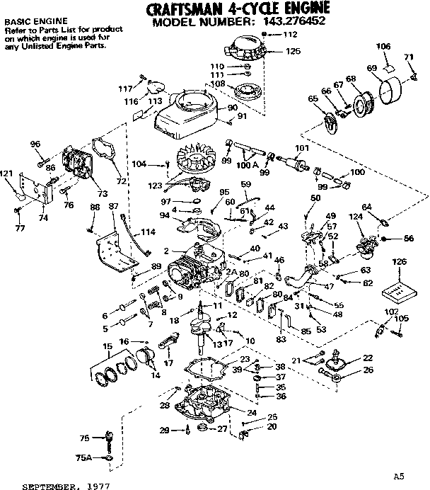 Replacement Parts Diagram and Parts List for 143276452  Craftsman Engine