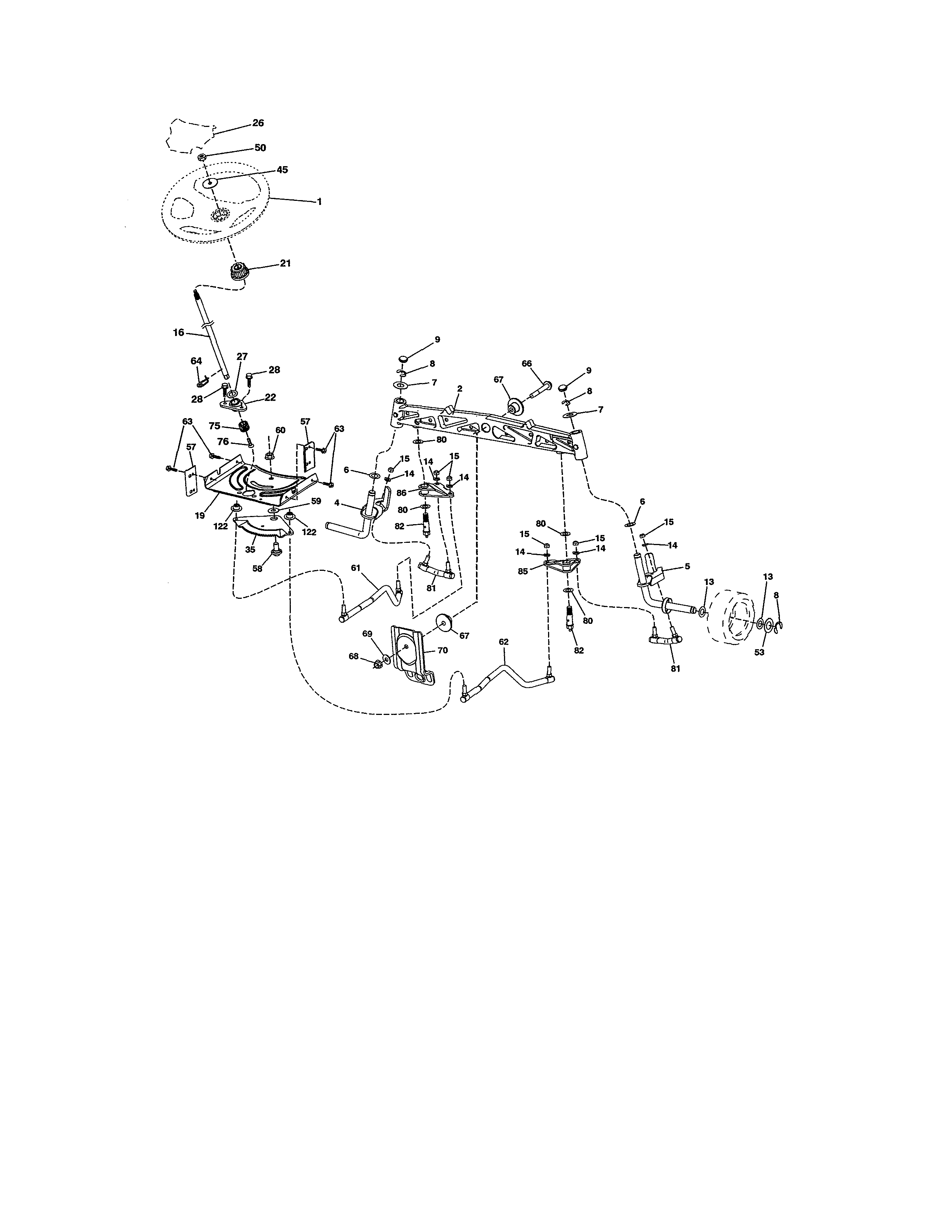 Steering Assembly Diagram and Parts List for 917203831  Craftsman Lawn Tractor