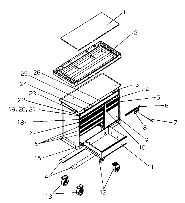 Cabinet Parts Diagram and Parts List for 706655902  Craftsman Tool Stand & Cart