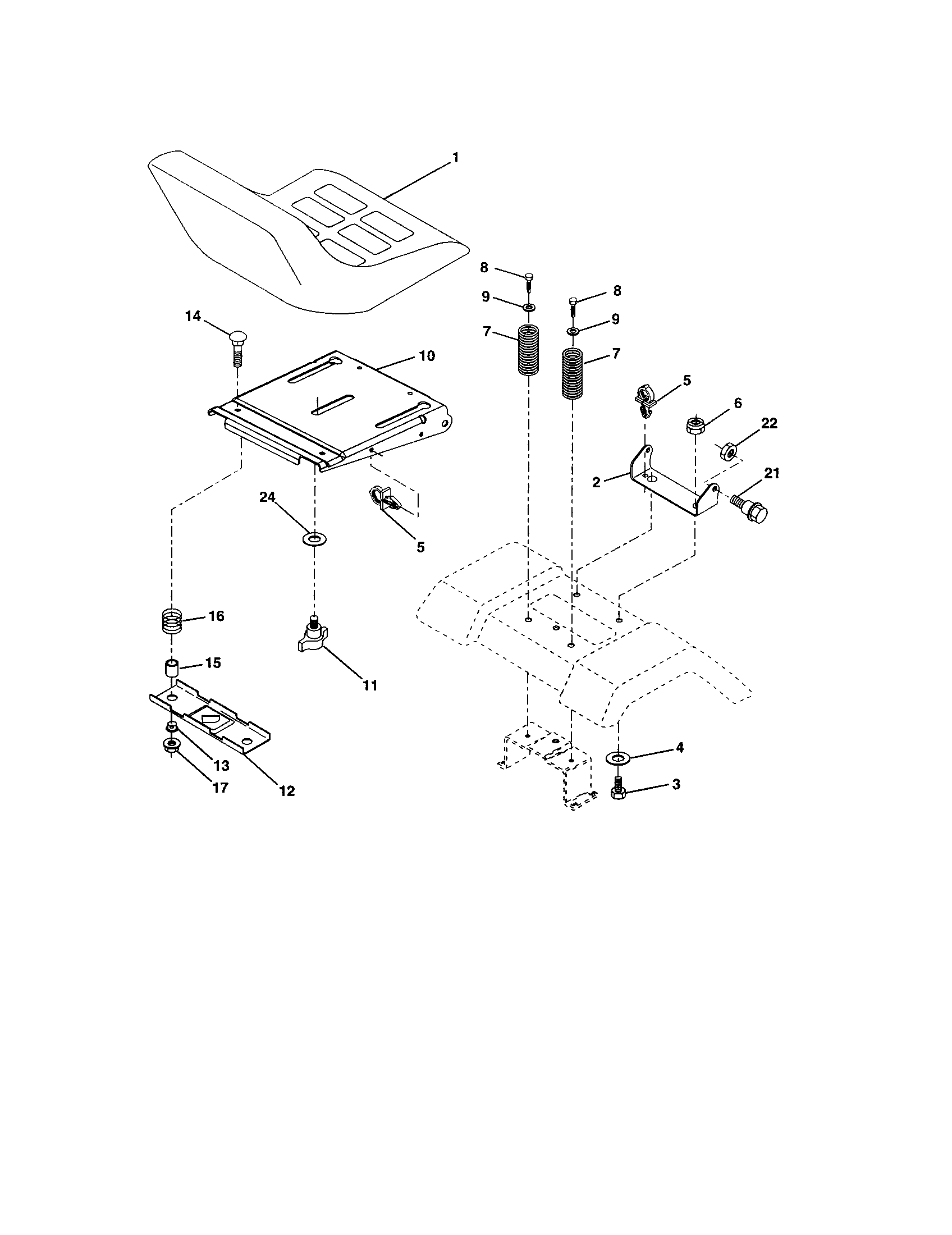 Seat Assembly Diagram and Parts List for 917273353  Craftsman Lawn Tractor