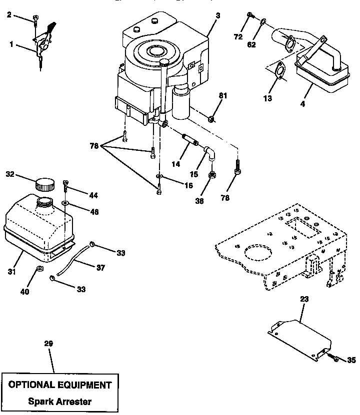 Engine Diagram and Parts List for 917258513  Craftsman Lawn Tractor