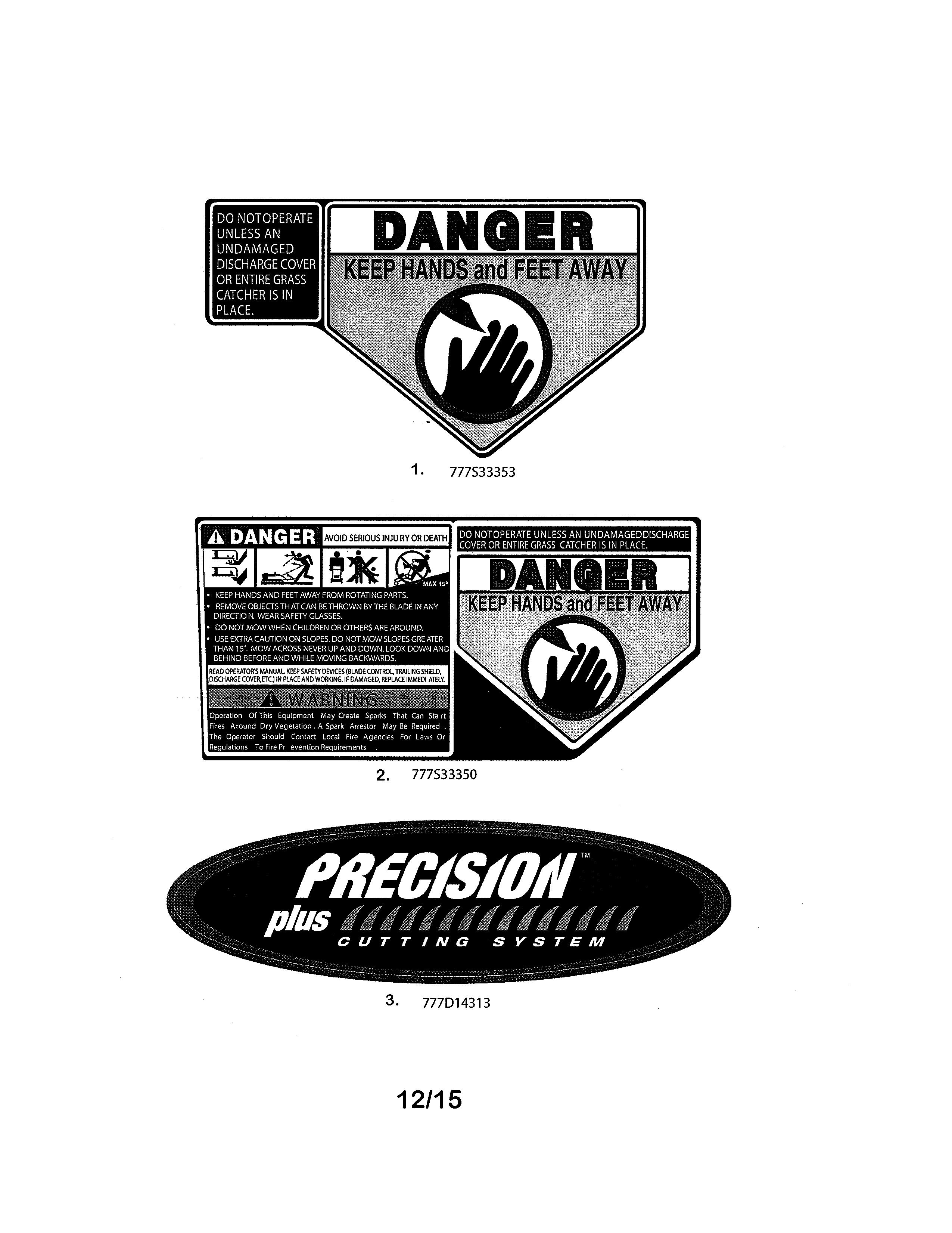 Decals Diagram and Parts List for 247380310  Craftsman Lawn Mower