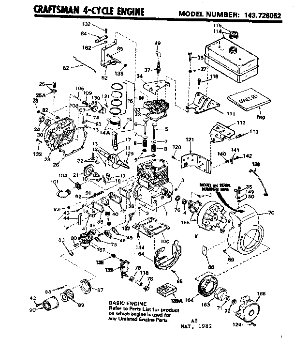 Replacement Parts Diagram and Parts List for 143726052  Craftsman Engine