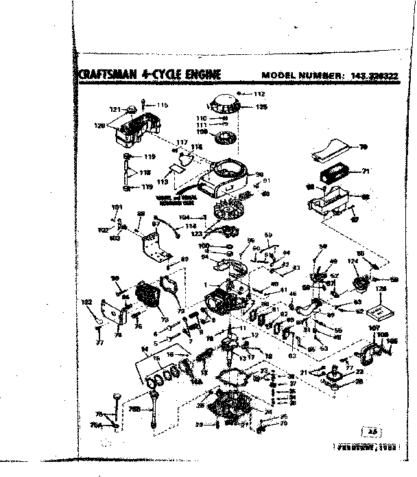 Replacement Parts Diagram and Parts List for 143326322  Craftsman Engine