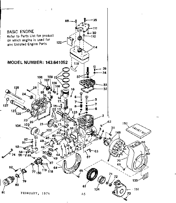 Replacement Parts Diagram and Parts List for 143641052  Craftsman Engine