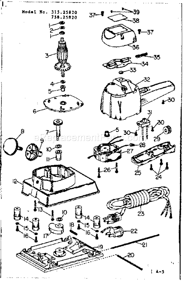 Unit Parts Diagram and Parts List for 75825820  Craftsman Orbital or Palm Sander