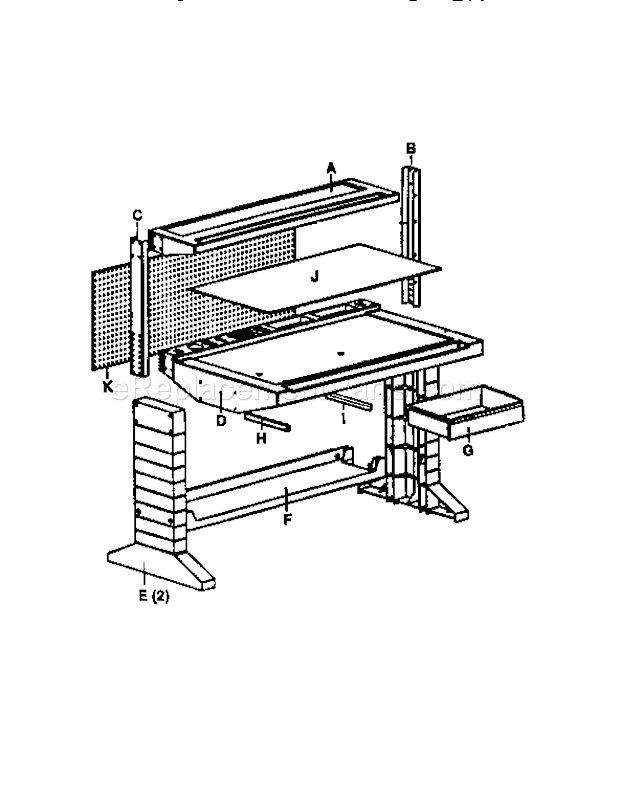 Unit Parts Diagram and Parts List for 75965530  Craftsman Workbench