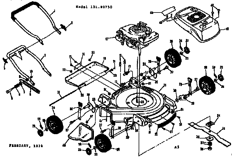Replacement Parts Diagram and Parts List for 13190750  Craftsman Lawn Mower
