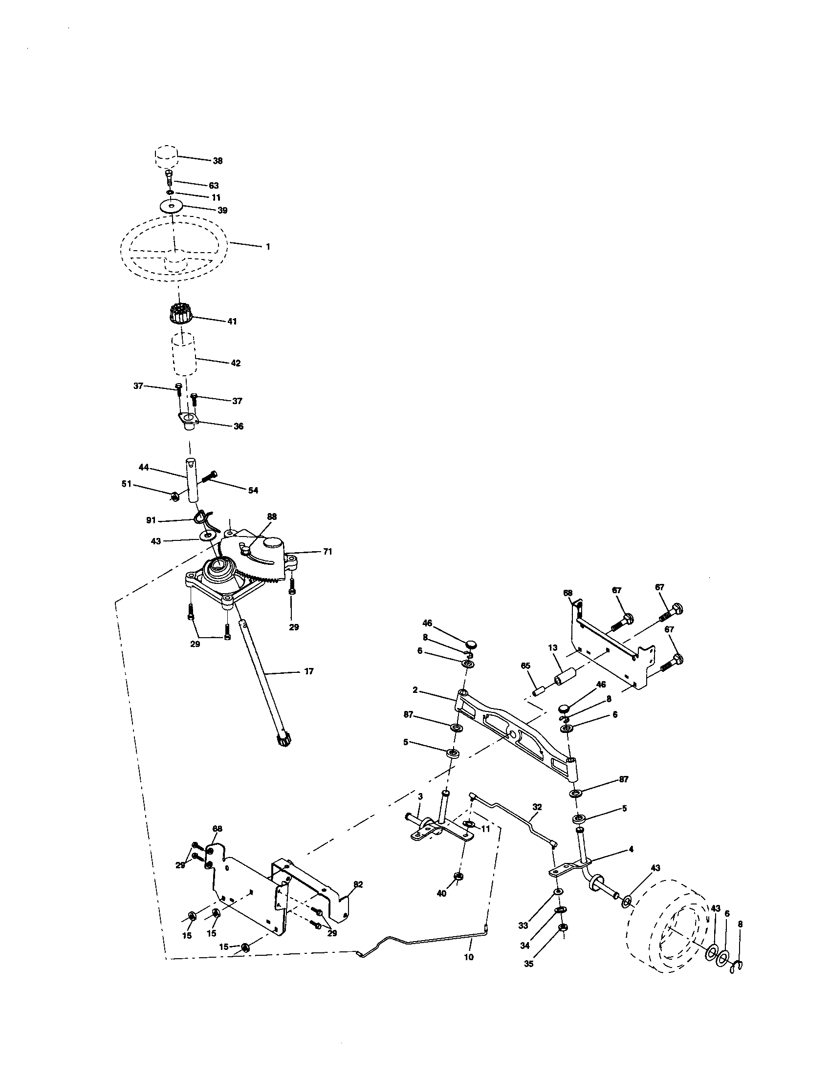 Steering Assembly Diagram and Parts List for 917279951  Craftsman Lawn Tractor
