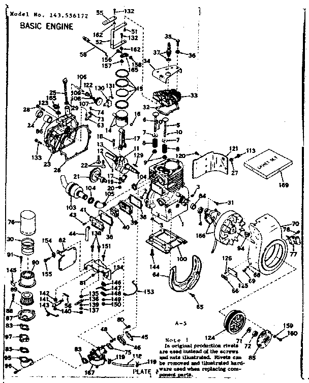 Basic Engine Diagram and Parts List for 143556172  Craftsman Engine