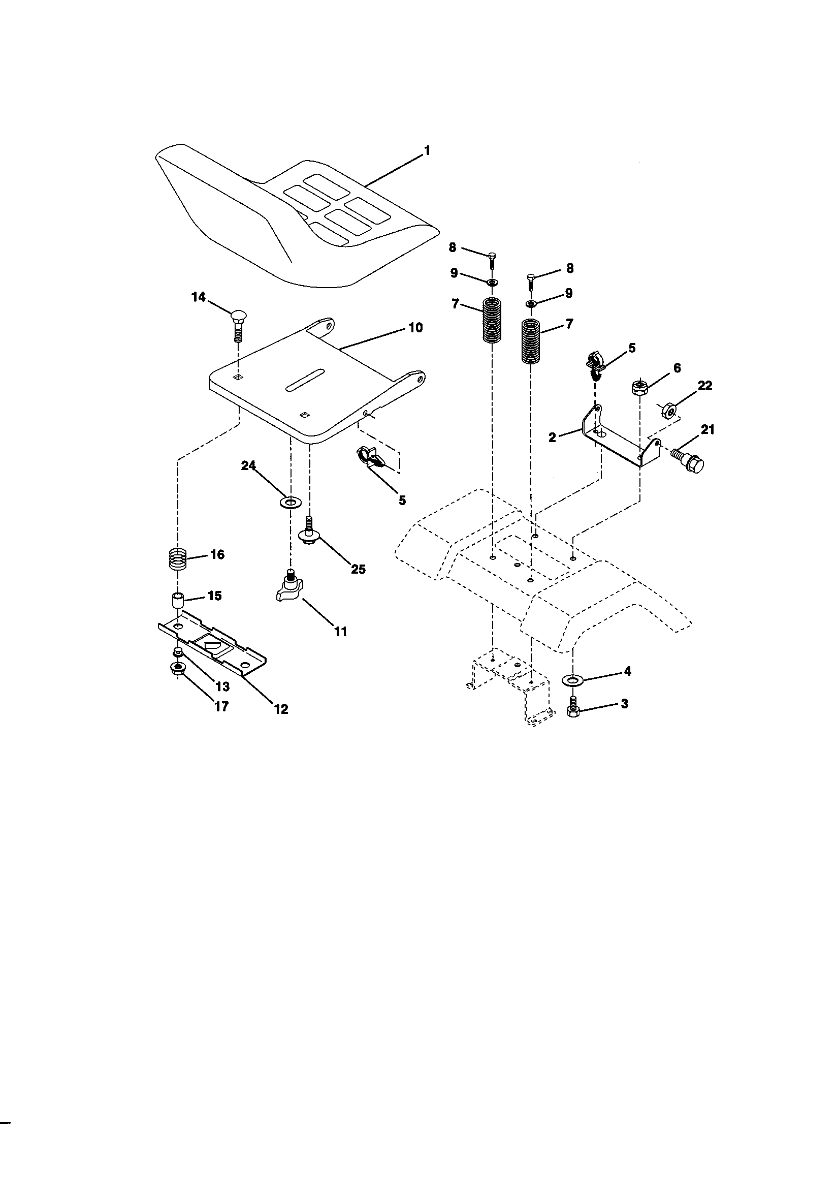 Seat Assembly Diagram and Parts List for 917271012  Craftsman Lawn Tractor