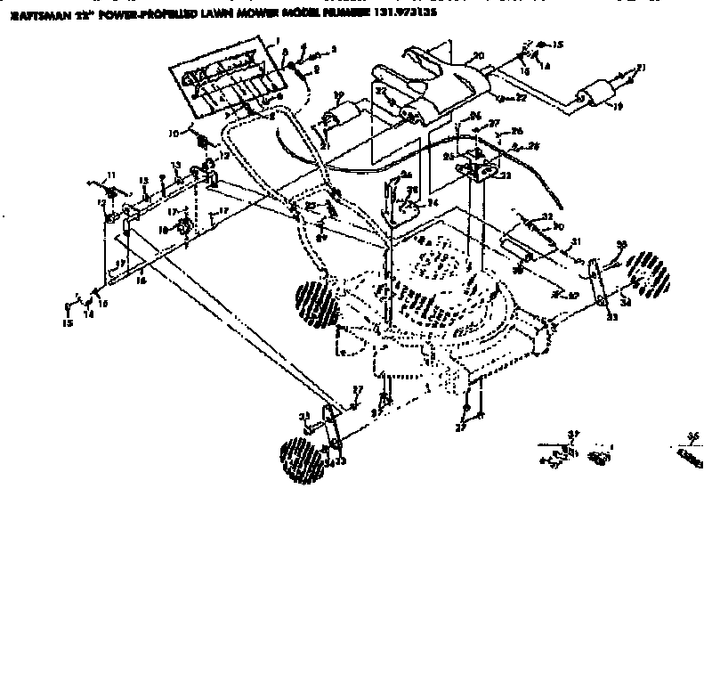 Handle Assembly Diagram and Parts List for 131973135  Craftsman Lawn Mower