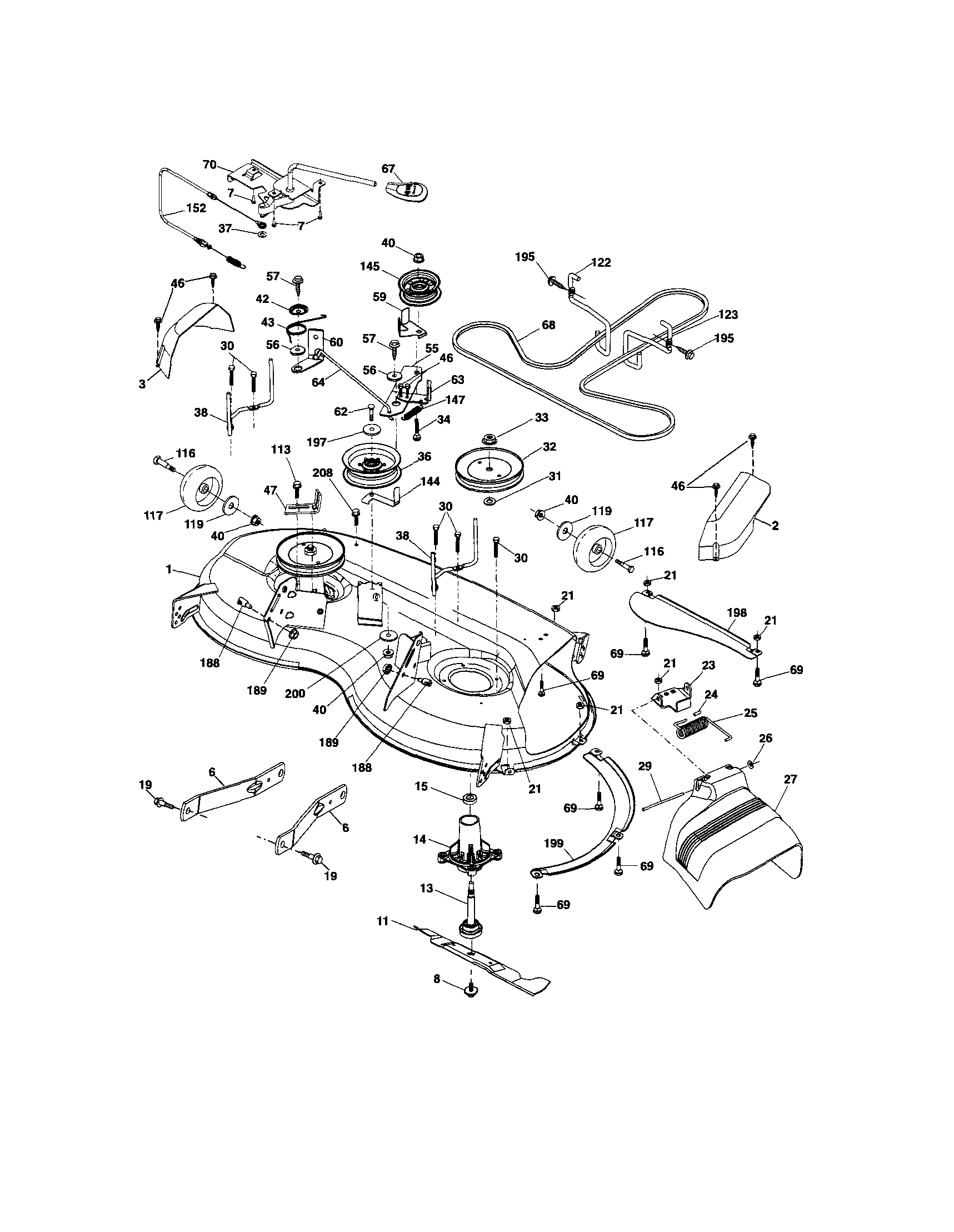 Mower Deck Diagram and Parts List for 917288141  Craftsman Lawn Tractor