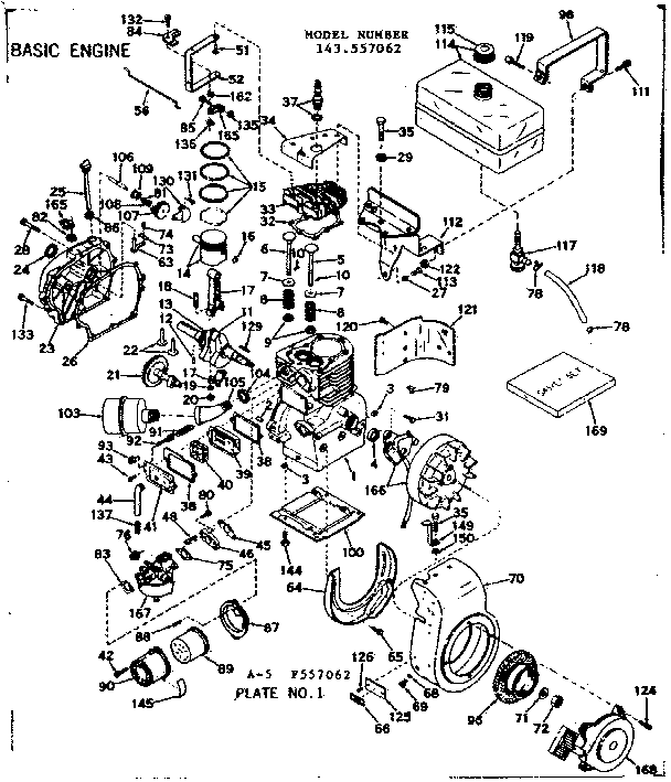 Basic Engine Diagram and Parts List for 143557062  Craftsman Engine