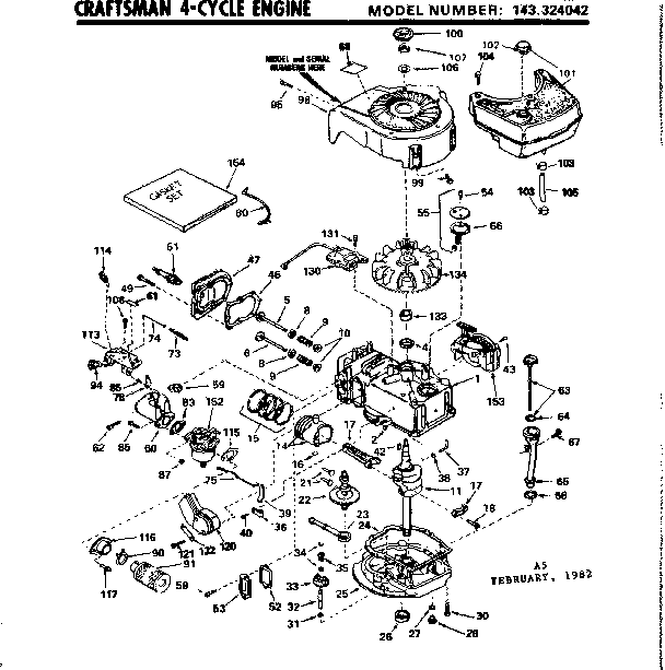 Replacement Parts Diagram and Parts List for 143324042  Craftsman Engine