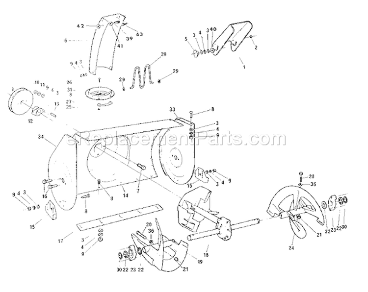 Auger Housing Assembly Diagram and Parts List for 768884800  Craftsman Snow Blower