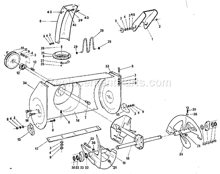 Auger Housing Diagram and Parts List for 768884900  Craftsman Snow Blower