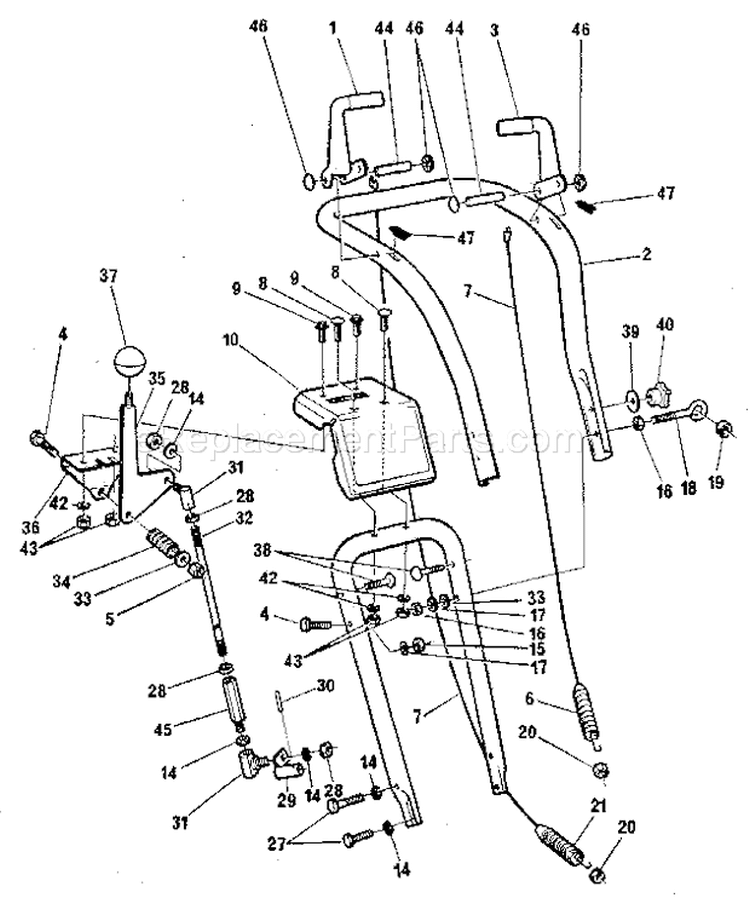 Handle Assembly Diagram and Parts List for 768884900  Craftsman Snow Blower